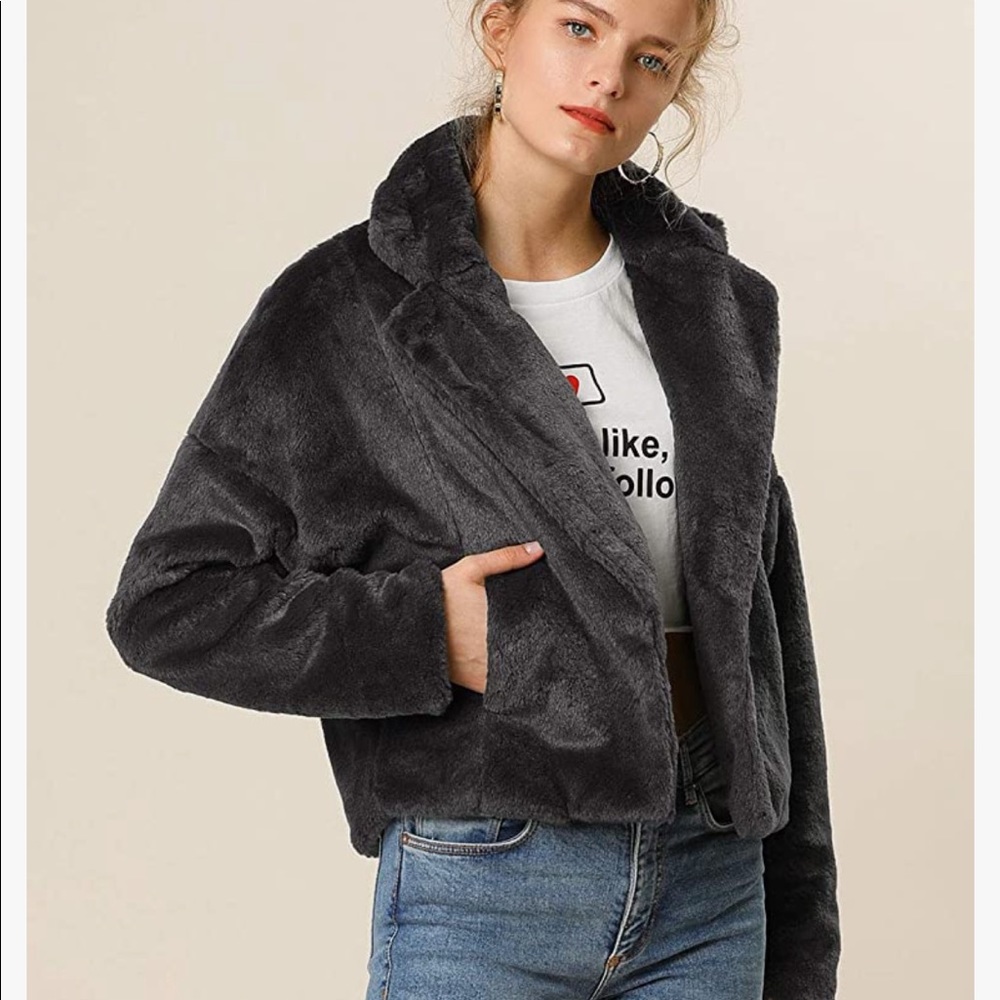 Allegra K Women's Cropped Jacket Notch Lapel Faux Fur Fluffy Coat. BRIDAL JACKET